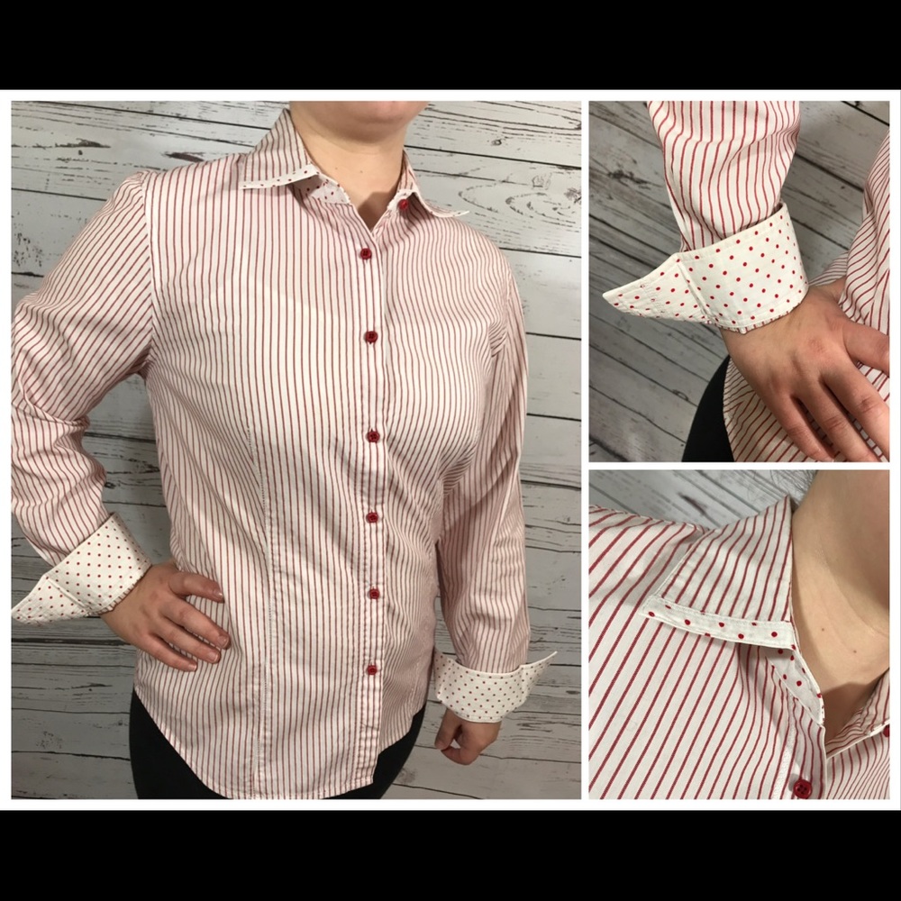 Jones New York Signature red/white striped blouse